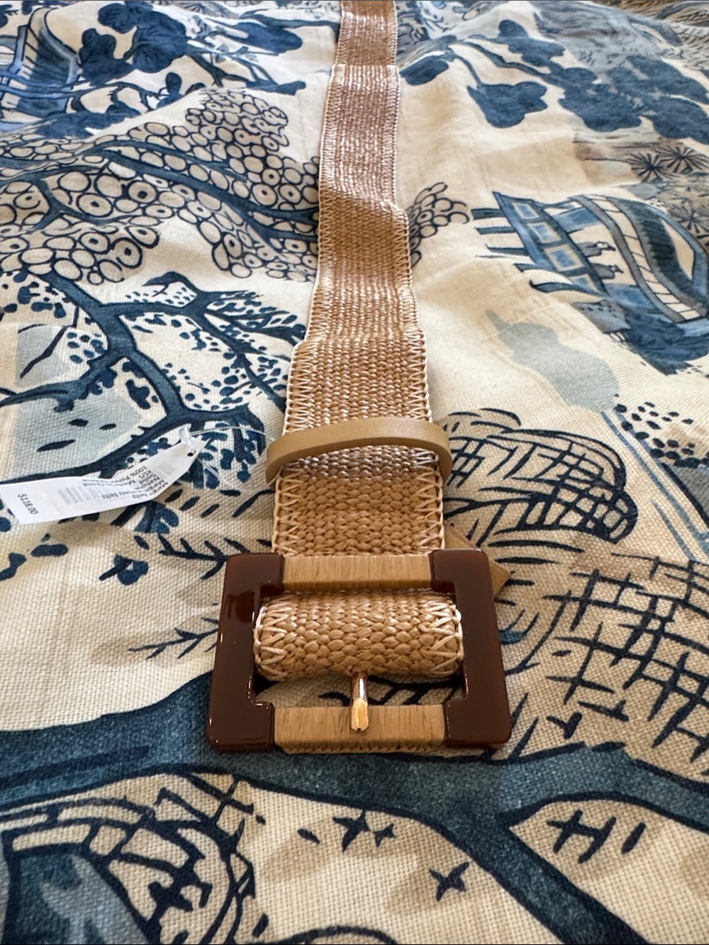 Woven Tan Men’s Waist Belt with Brown Buckle